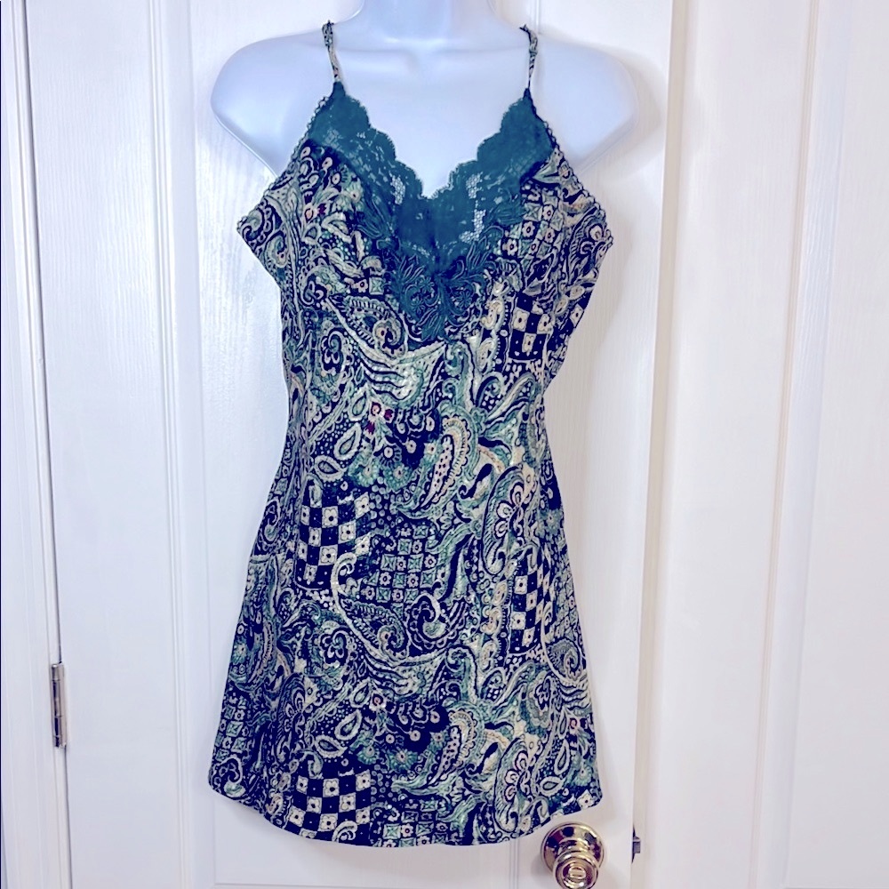Vintage Victoria's Secret Green Chemise with Lace Trim